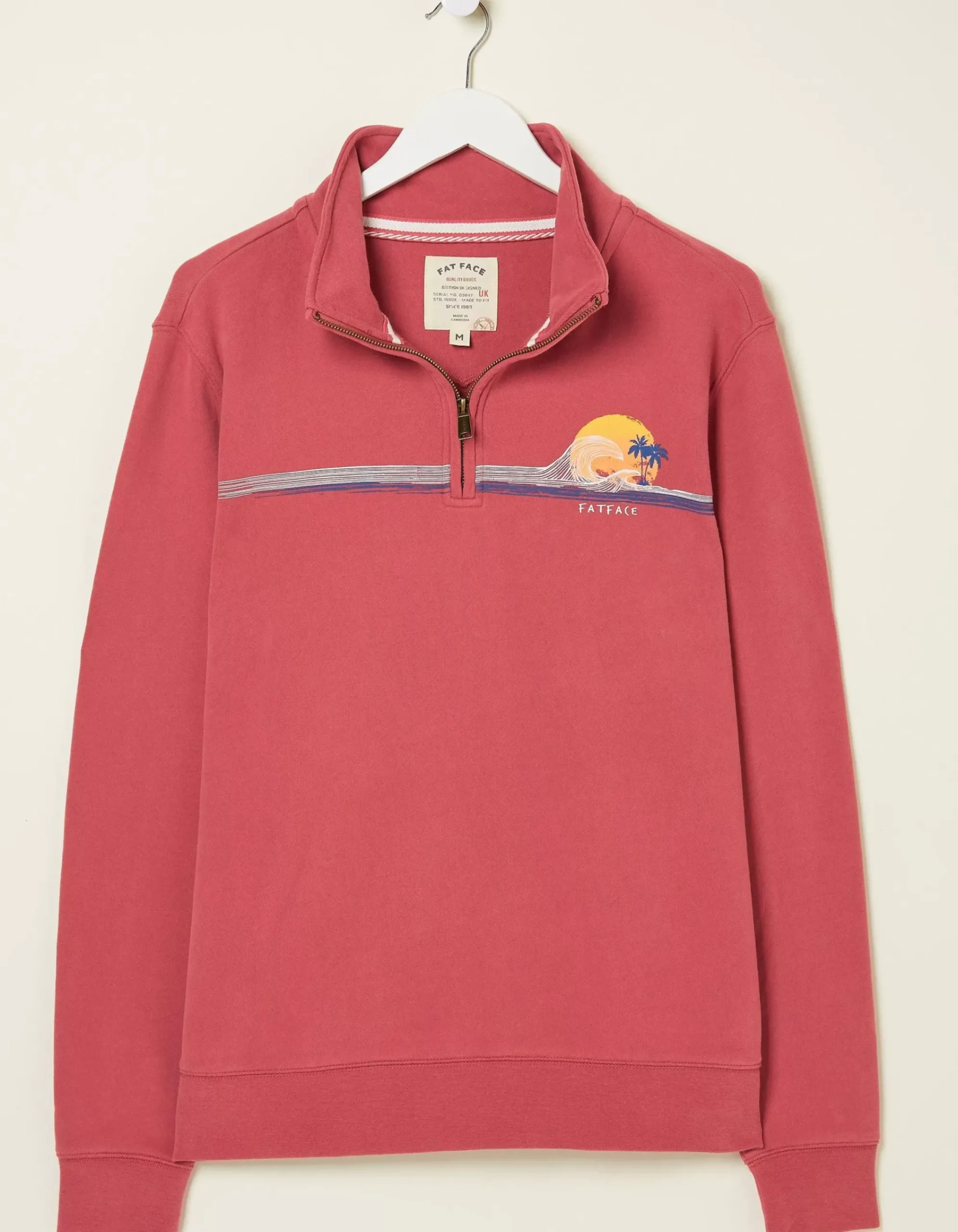 FatFace Fowey Print Zip Neck Rose Pink Hot