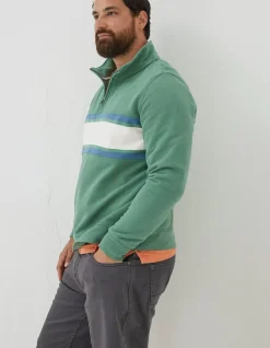 FatFace Fowey Stripe Half Neck Sweatshirt Green