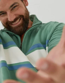 FatFace Fowey Stripe Half Neck Sweatshirt Green