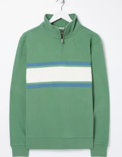 FatFace Fowey Stripe Half Neck Sweatshirt Green