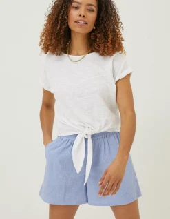FatFace Fran Broderie Tie Front Top White Hot