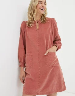 FatFace Fran Cord Tunic Dress Dusky Orange Outlet