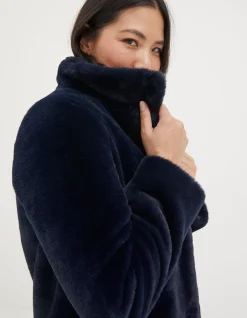 FatFace Freya Faux Fur Long Coat Navy Hot