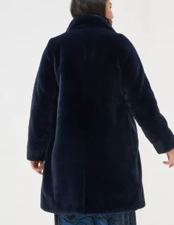 FatFace Freya Faux Fur Long Coat Navy Hot