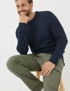 FatFace Funtley Cable Crew Jumper Navy Hot