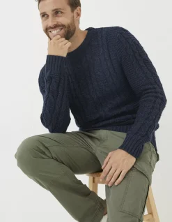 FatFace Funtley Cable Crew Jumper Navy New
