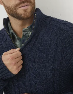 FatFace Funtley Cable Half Neck Jumper Navy Hot