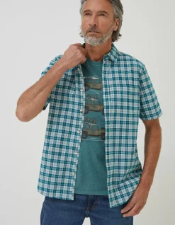 FatFace Galston Check Shirt Teal Green Clearance