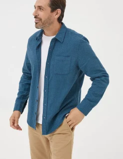 FatFace Glynde Grid Check Shirt Teal Green Outlet