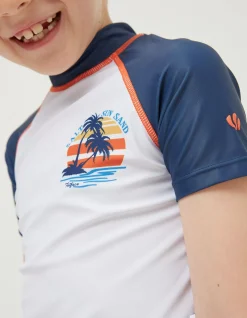 FatFace Graphic Rash Vest Natural White Sale