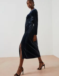 FatFace Haldon Velvet Midi Dress Dark Navy