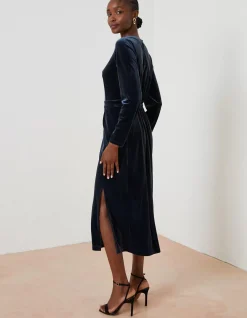 FatFace Haldon Velvet Midi Dress Dark Navy