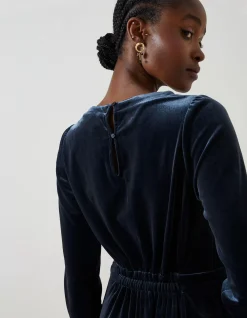 FatFace Haldon Velvet Midi Dress Dark Navy