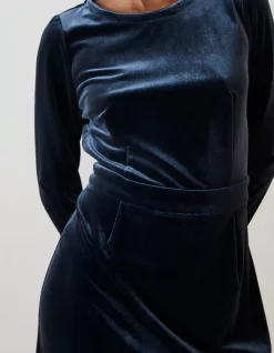 FatFace Haldon Velvet Midi Dress Dark Navy