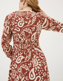 FatFace Haldon Watercolour Midi Dress Brown Clearance