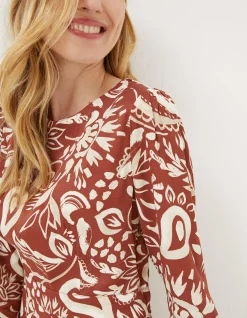 FatFace Haldon Watercolour Midi Dress Brown Clearance