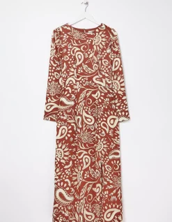 FatFace Haldon Watercolour Midi Dress Brown Clearance