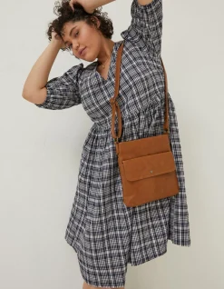 FatFace Hannah Puff Sleeve Check Midi Dress Navy