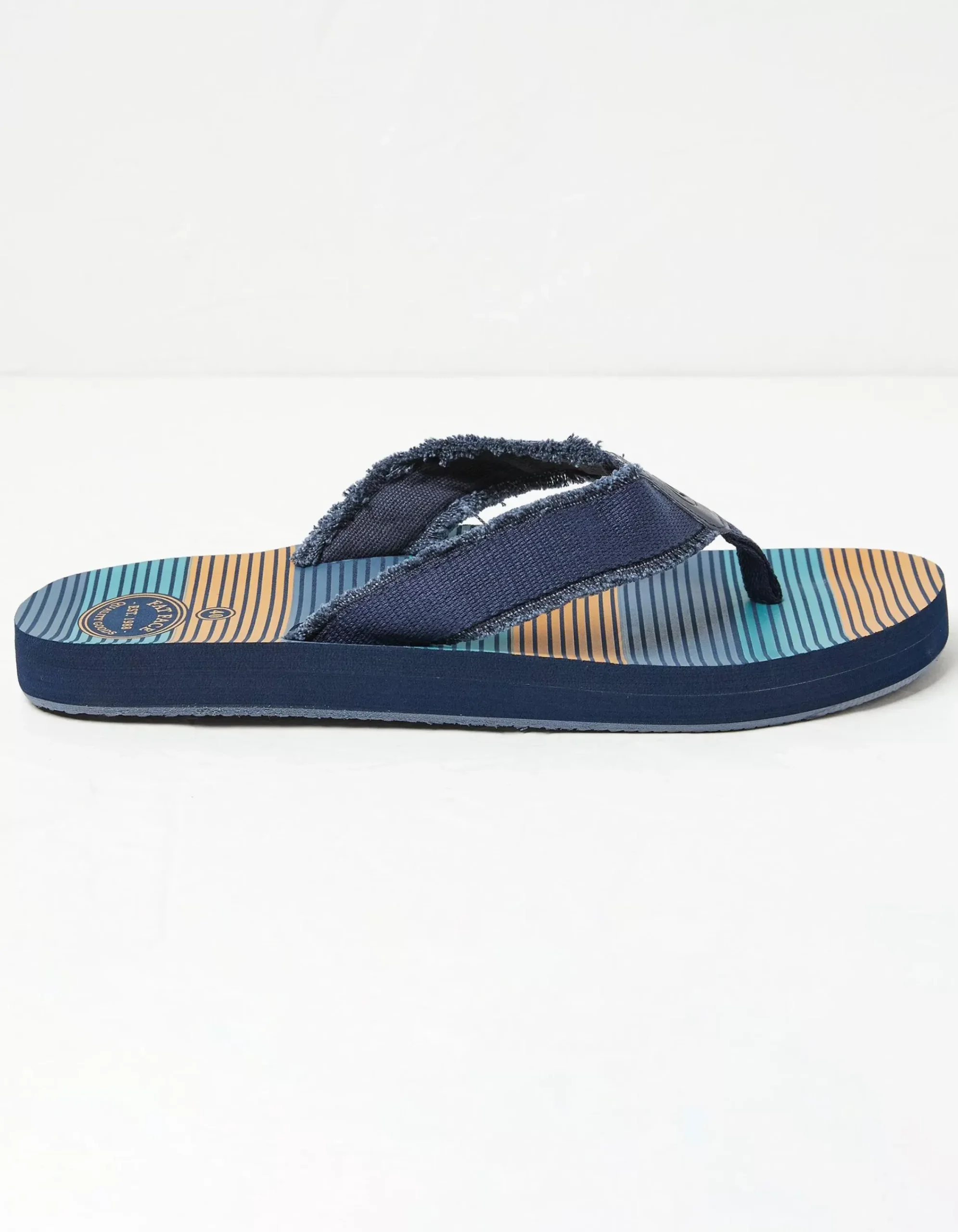 FatFace Harris Stripe Flip Flops Dark Teal Hot