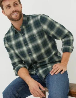 FatFace Hawkson Check Shirt Dark Green Best
