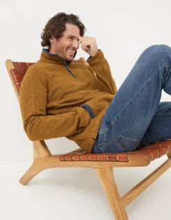 FatFace Haxby Fleece Half Neck Sweatshirt Vintage Gold Discount