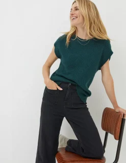 FatFace Hayley Cable Tank Teal Green New