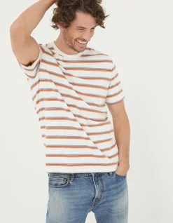 FatFace Henford Stripe T-Shirt Off White Discount