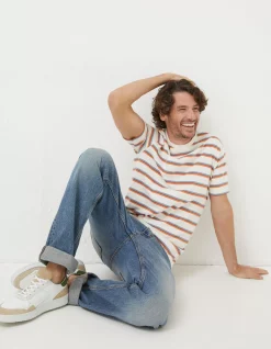 FatFace Henford Stripe T-Shirt Off White Discount