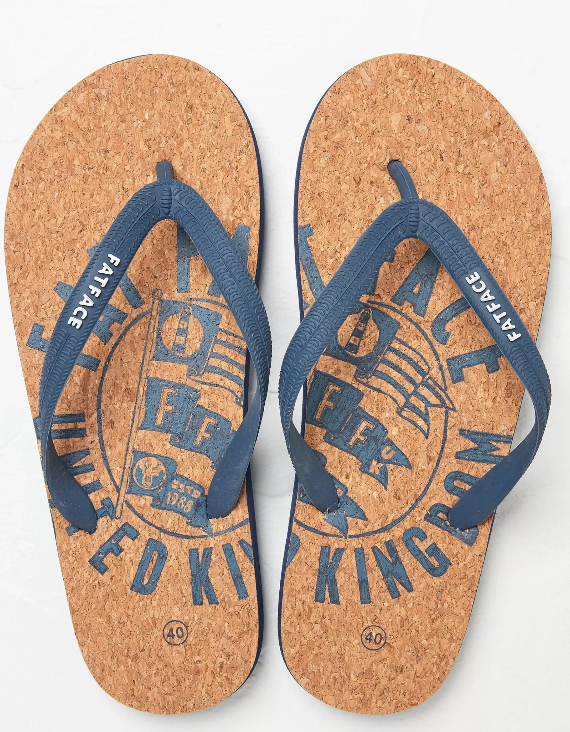 FatFace Henley Cork Logo Flip Flops Navy Discount