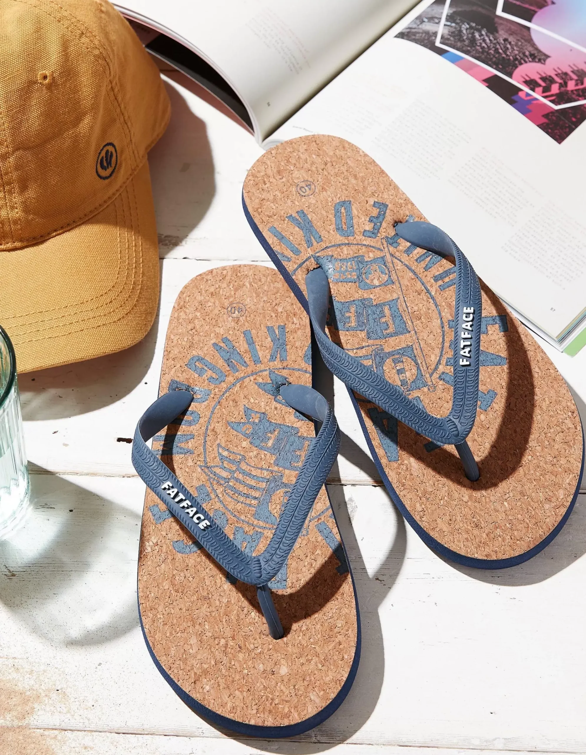 FatFace Henley Cork Logo Flip Flops Navy Discount