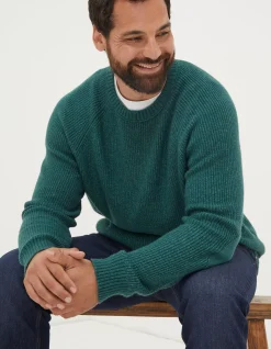 FatFace Hinton Crew Neck Jumper Jade Green Clearance