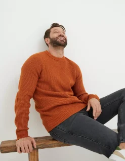 FatFace Hinton Crew Neck Jumper Orange Hot