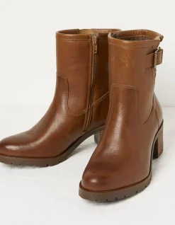FatFace Hollie Mid Heel Leather Boots Tan Hot