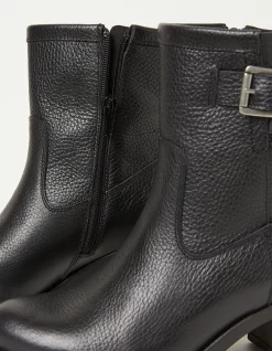 FatFace Hollie Mid Heel Leather Boots Black Clearance