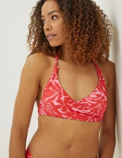 FatFace Ikat Leaves Bikini Top Bright Pink Online