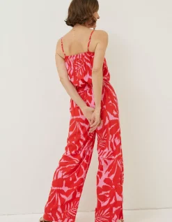 FatFace Ikat Leaves Palazzo Trousers Bright Red New