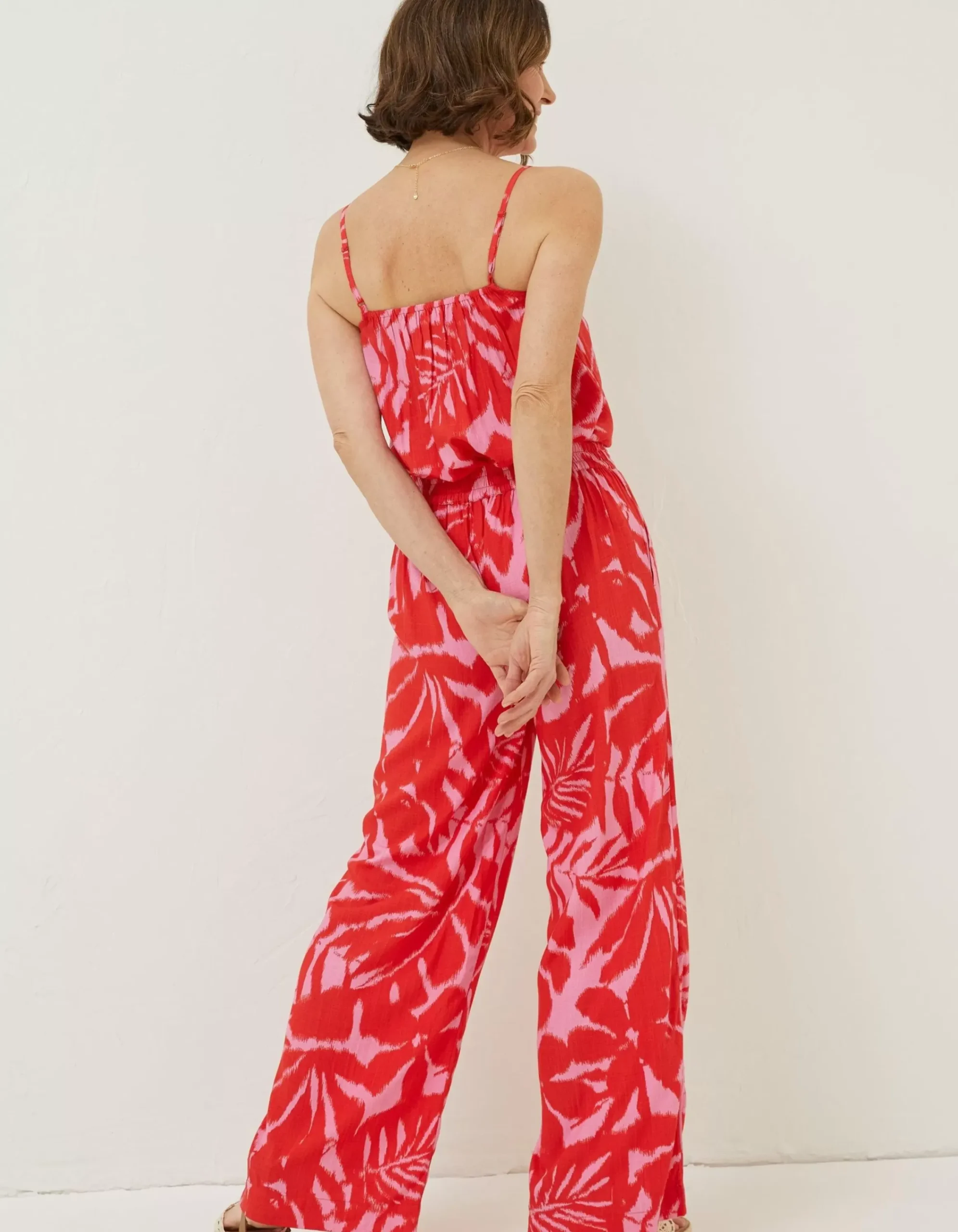 FatFace Ikat Leaves Palazzo Trousers Bright Red New