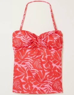 FatFace Ikat Leaves Tankini Top Bright Pink Clearance
