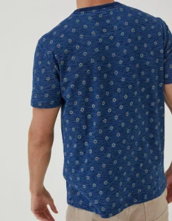 FatFace Indigo Geo Print T Shirt Blue New