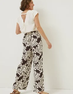 FatFace Isla Ikat Wide Leg Trouser Dark Brown