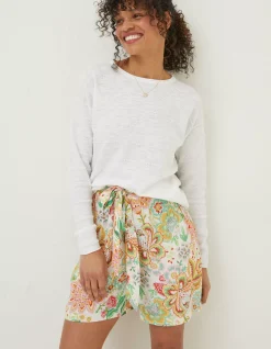 FatFace Isobella Linen Blend Button Back Jumper White Sale