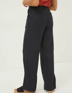 FatFace Ives Wide Leg Linen Trousers Black Clearance