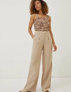 FatFace Ives Wide Leg Linen Trousers Natural Outlet