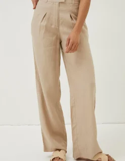FatFace Ives Wide Leg Linen Trousers Natural Outlet