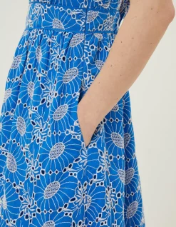 FatFace Jayden Broderie Midi Dress Cobalt Blue Sale