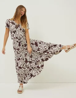 FatFace Jayla Bold Ikat Maxi Skirt Dark Brown Clearance