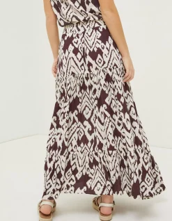 FatFace Jayla Bold Ikat Maxi Skirt Dark Brown Clearance