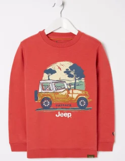 FatFace Jeep Crew Neck Sweatshirt Washed Red New