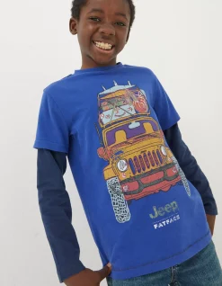 FatFace Jeep Graphic T-Shirt Cobalt Blue Discount