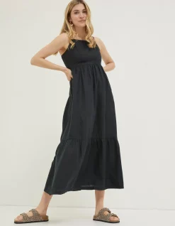 FatFace Julien Tie Back Linen Midi Dress Black Online